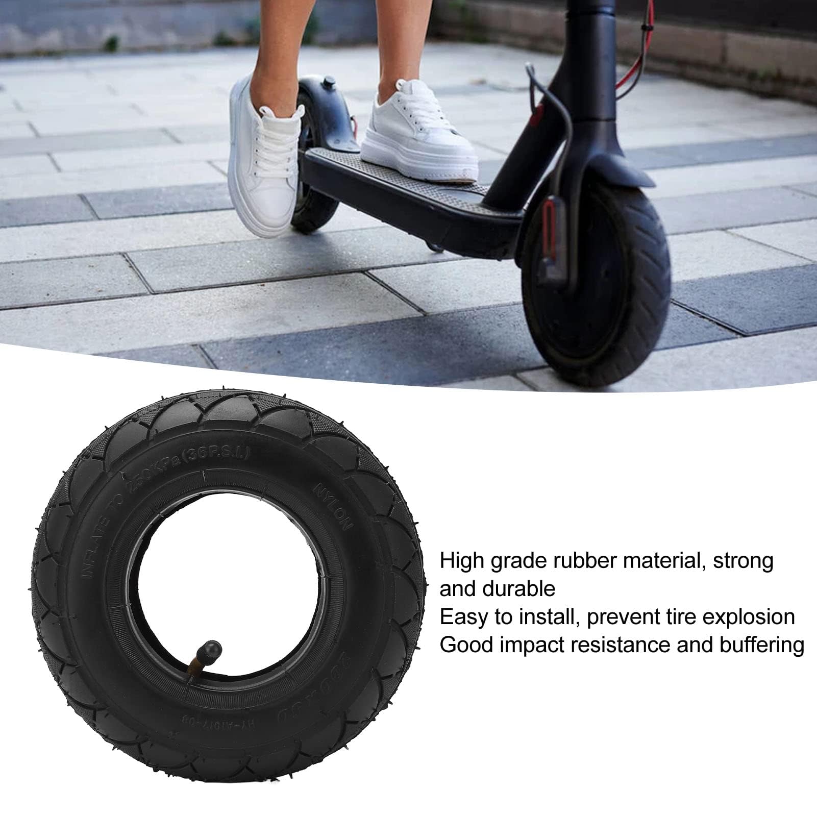 Alomejor Pneumatico per Scooter Elettrico con Camera d'Aria, Pneumatici di Ricambio per Scooter Elettrico 200 X 50 per Ebike