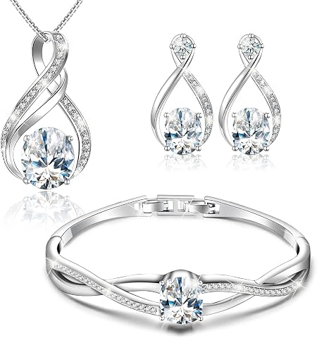 Fashion Burning Love Collection Crystal Jewelry Sets for Women, 18K White Gold B