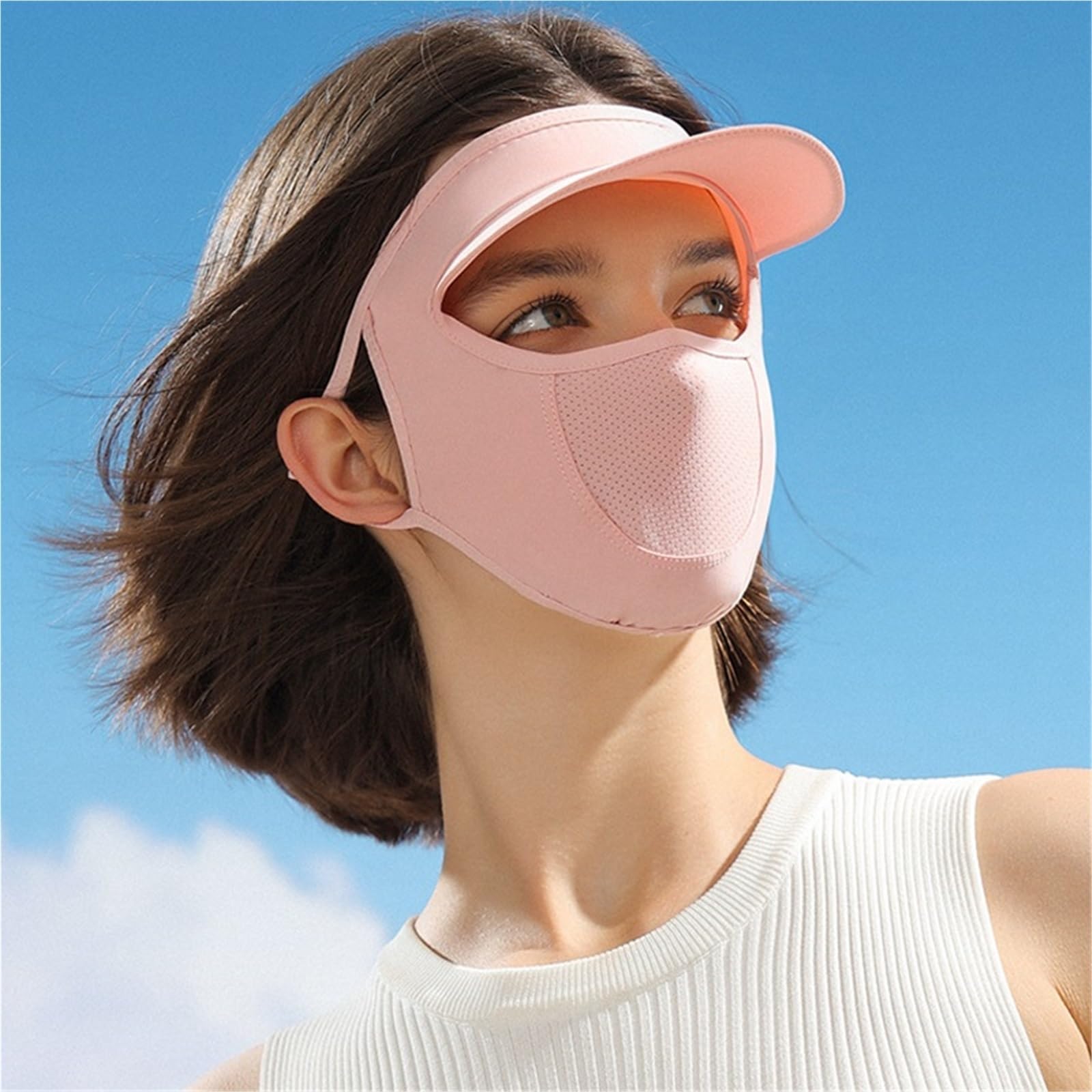 2 piezas mascarilla facial completa de verano con ala Para Mujeres | Protección solar Transpirable Mascarilla for mujer Viaje al aire libre Playa Facekini