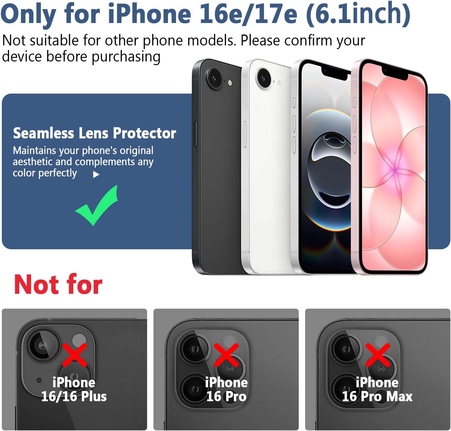 TENOC Camera Lens Protector for iPhone 16e & 17e, Silver Glitter image 2
