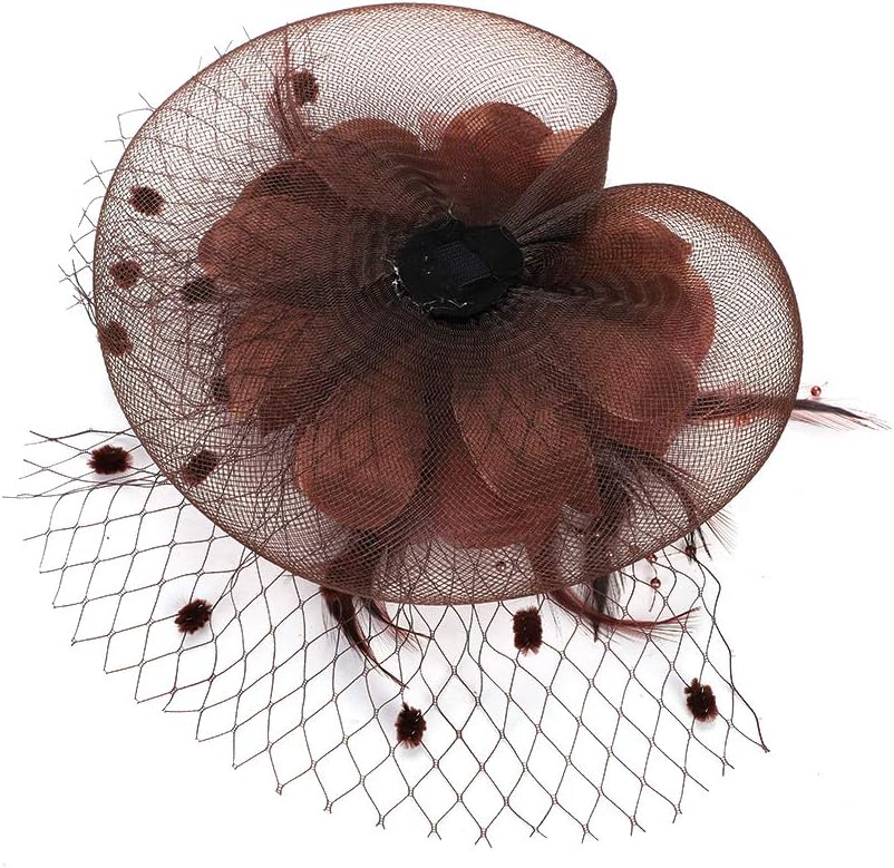 Women Fascinator Veil Hat Flower Feather Mesh Net Bridal Dot Veil Headpiece with Hair Clip and Headband Ladies Wedding Party Costume Headwear Fancy Dress Hair Accessories for Cocktail Party Ascot Race - Image 5