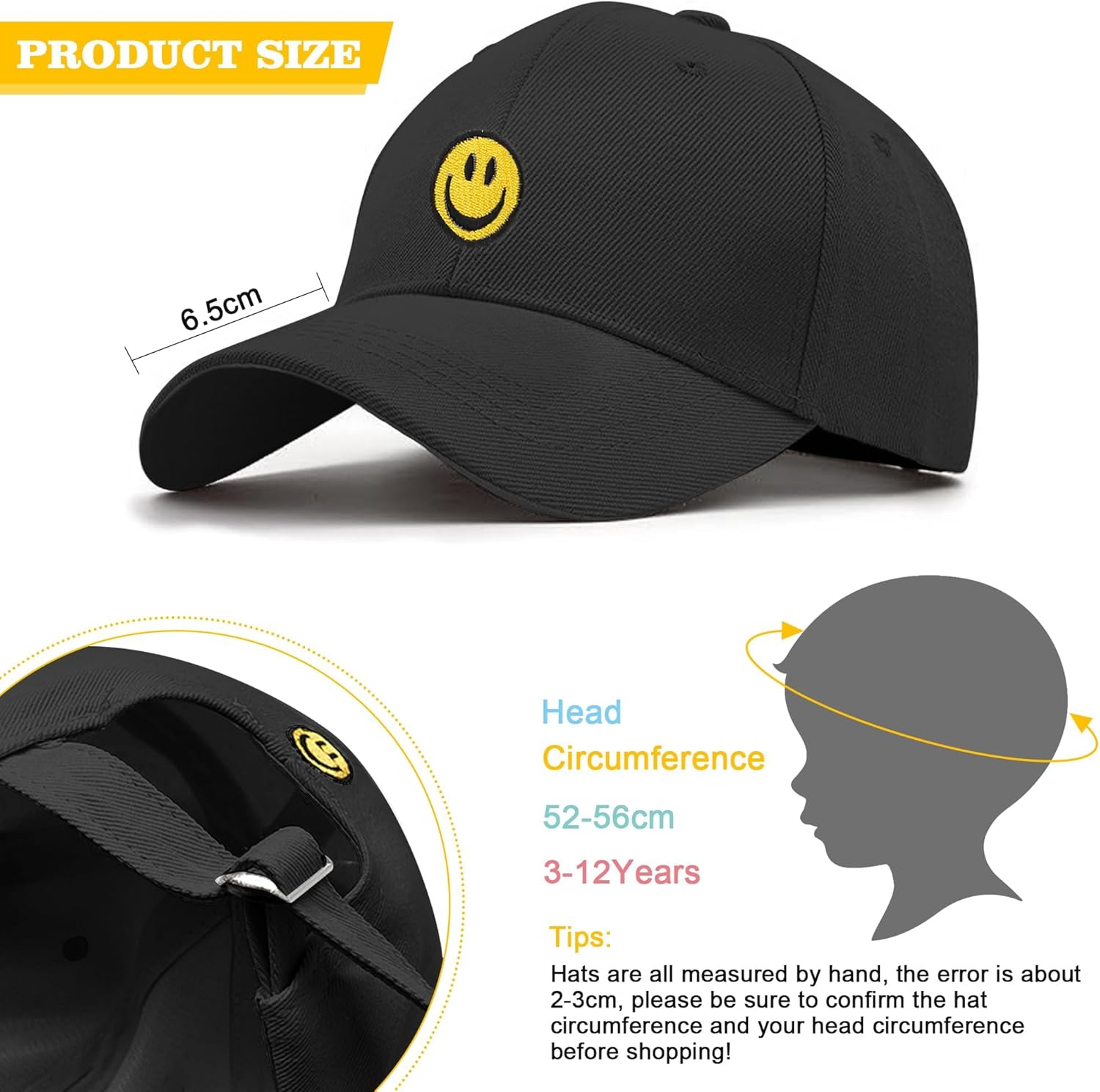 Smile Face Toddler Hat Baseball Cap for Boy Girls Baseball Hats Kids Soft Cotton Adjustable Cute Caps for 4-12 Years - Image 4