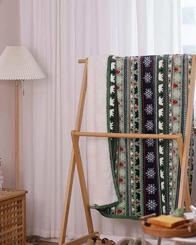 Miniatura 6 de Manta de Navidad, mullida y acogedora manta grande de 60 x 80 pulgadas, manta de forro polar Sherpa de felpa para decoración del hogar, manta verde