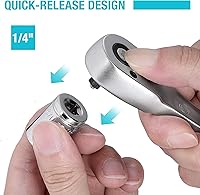 Vista 6 de DURATECH Trinquete de 1/4 de pulgada, llave de trinquete de liberación rápida de 90 dientes con mango de inyección de cojín, llave ergonómica