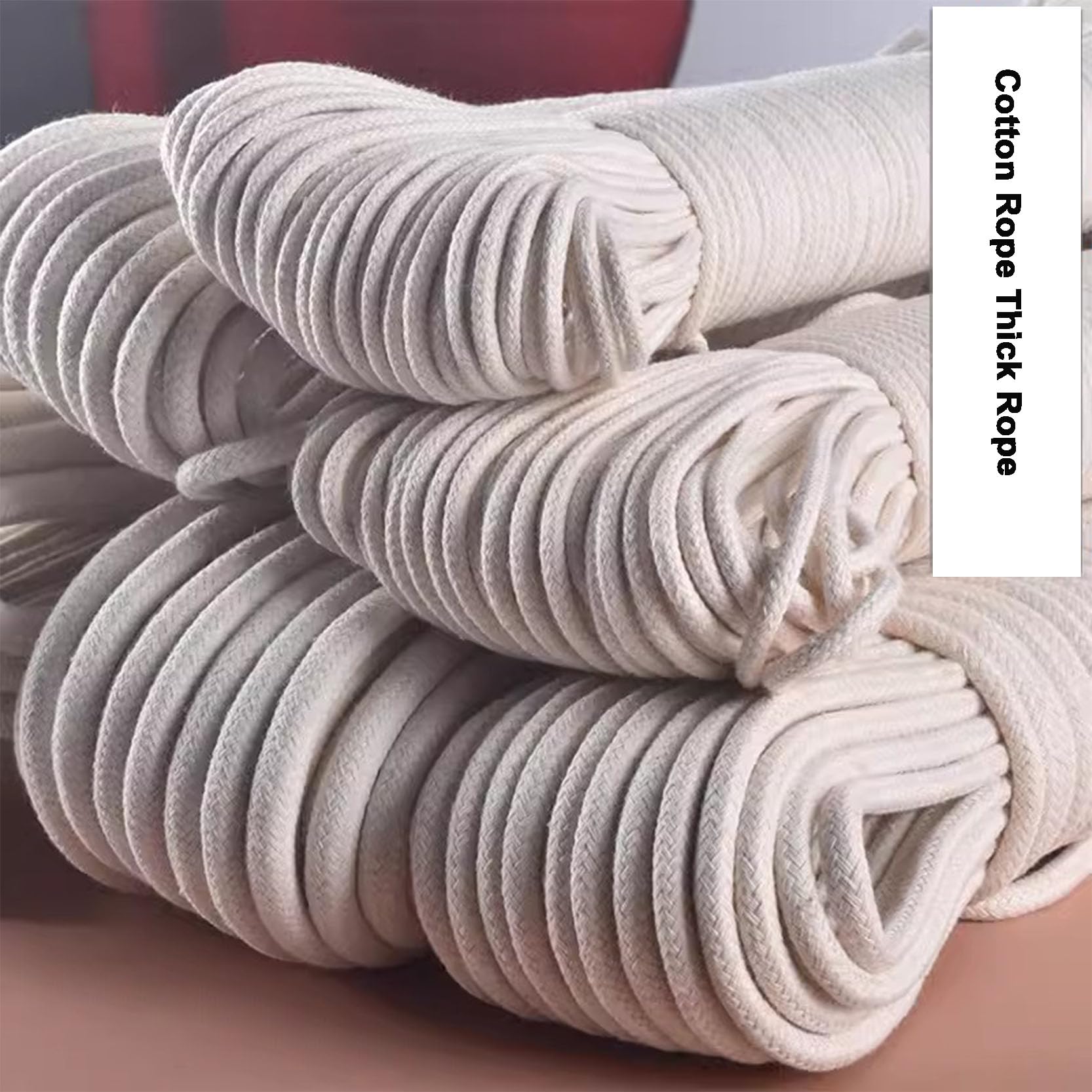 Baumwollschnurknäuel, elastische Kordel, Fadenperlenschnur, Makramee-Seil Beige 100 m, Makramee-Kordel mit Baumwollkern, gedrehtes dickes Baumwollseil, Mehrzweck-Terrassenseil for Makramee-Kunst, Fahn