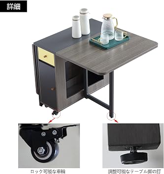 FUNROLUX Folding Dining Table Set For 2 People, Extendable Butterfly Table, 2 Chairs, 4-Wheel Casters, Mobile with Drawers and Storage, Wooden Table, Gray