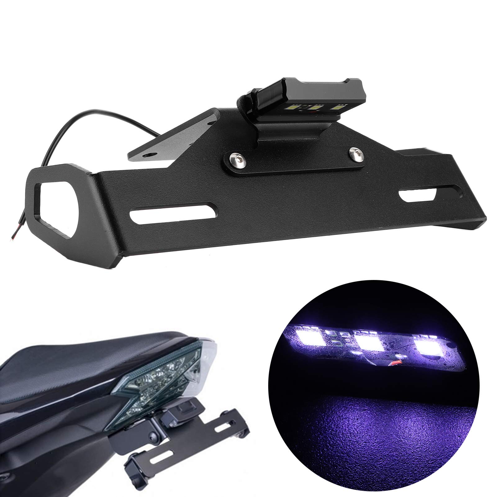 OUKENS Support de Plaque d'immatriculation pour Z1000 14-17/Z1000R 18-19, Support de Plaque d'immatriculation Moto avec éclairage LED, Support d'élimination de Garde-Boue Ajustable