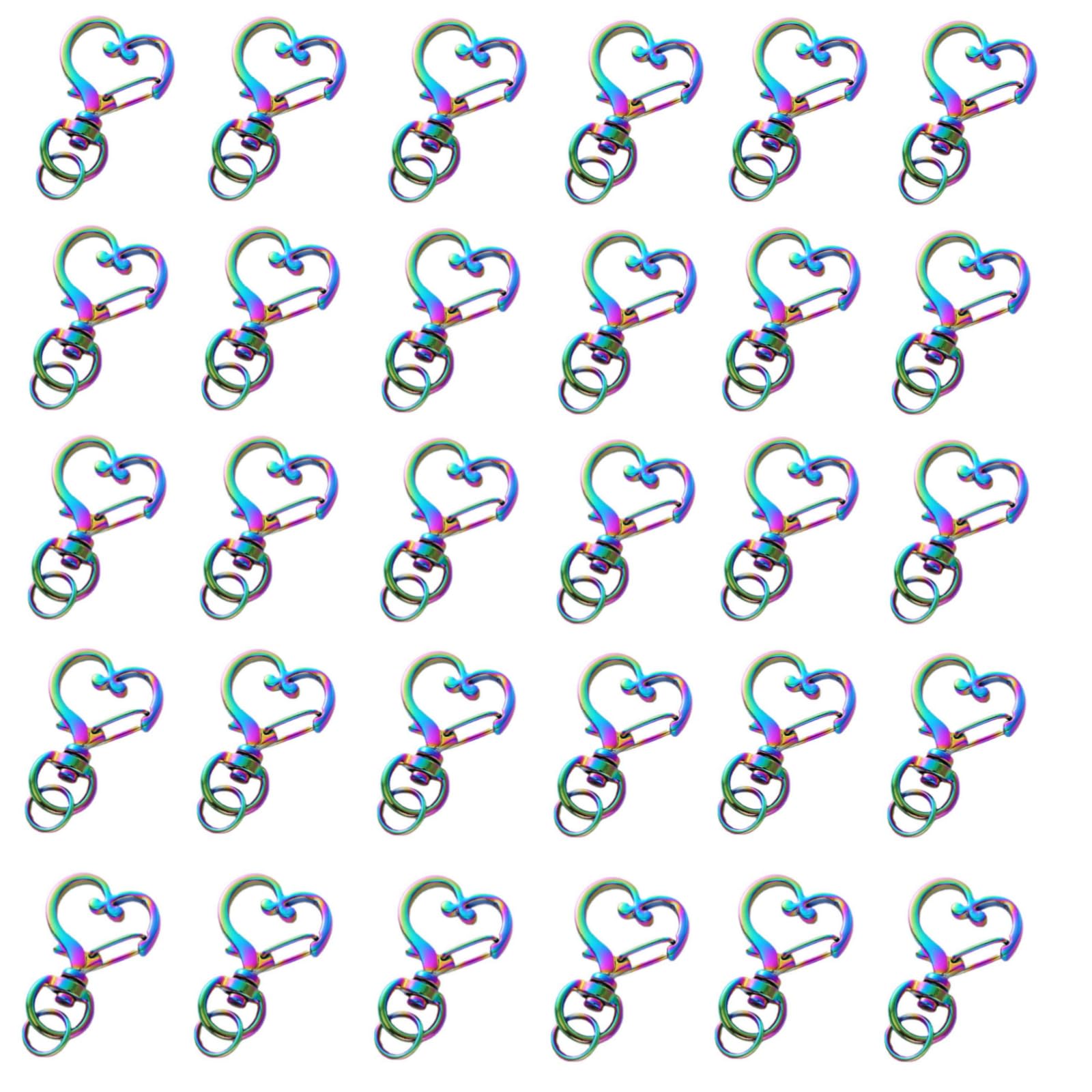 HAN SHENGHAN SHENG 30 Pcs Metal Heart Design Spring Snap Keychain Clip Creative Hanging Buckle Key Ring DIY Key Chains Accessories (Rainbow)