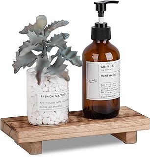 Bathroom Tray Farmhouse Decor Pedestal Stand Wood Riser Display Kitchen Accessories Soap Holder for Sink, Counter, Vanity, 8.7 * 3.6 Brown