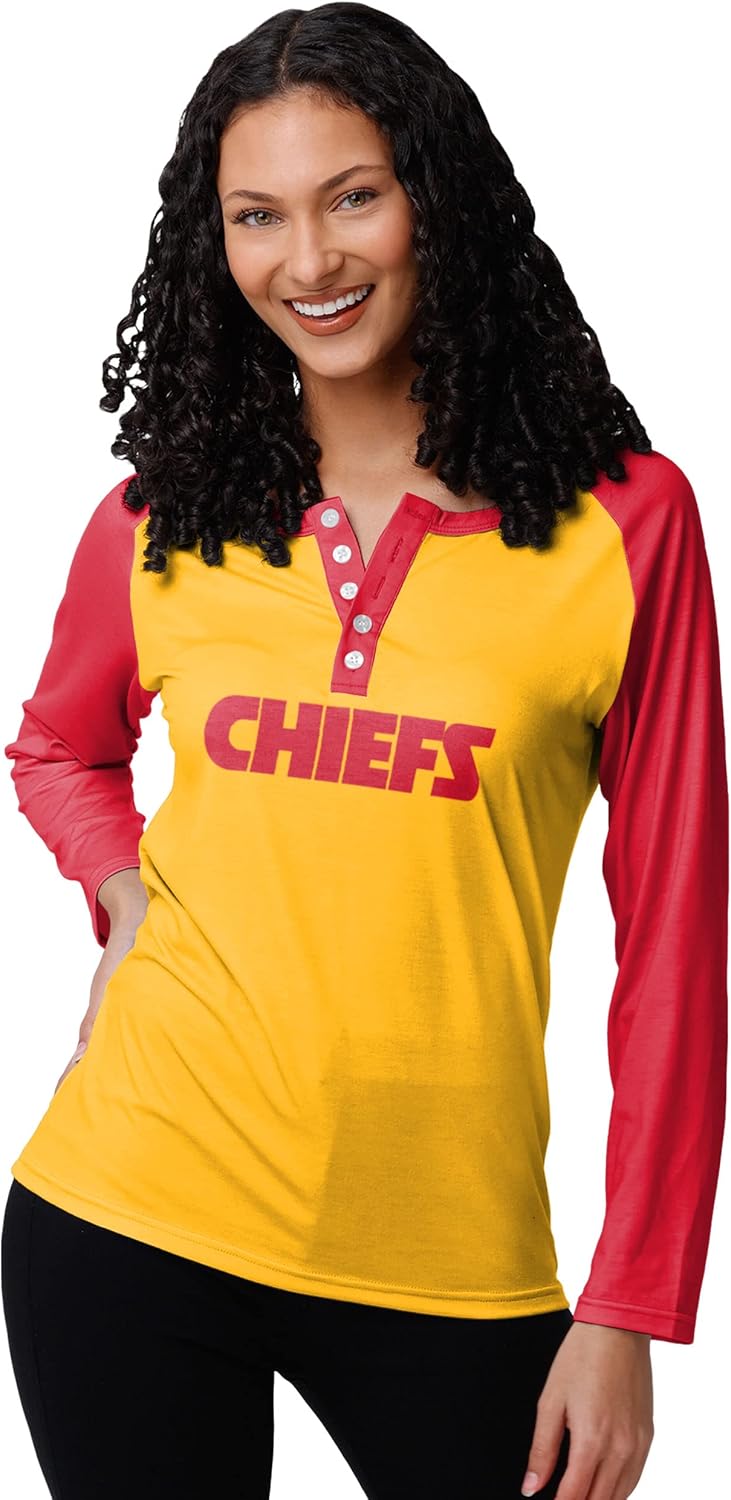 FOCO womens Nfl Team Logo Ladies Fashion Long Sleeve Henley Shirt, Big Wordmark, Large US