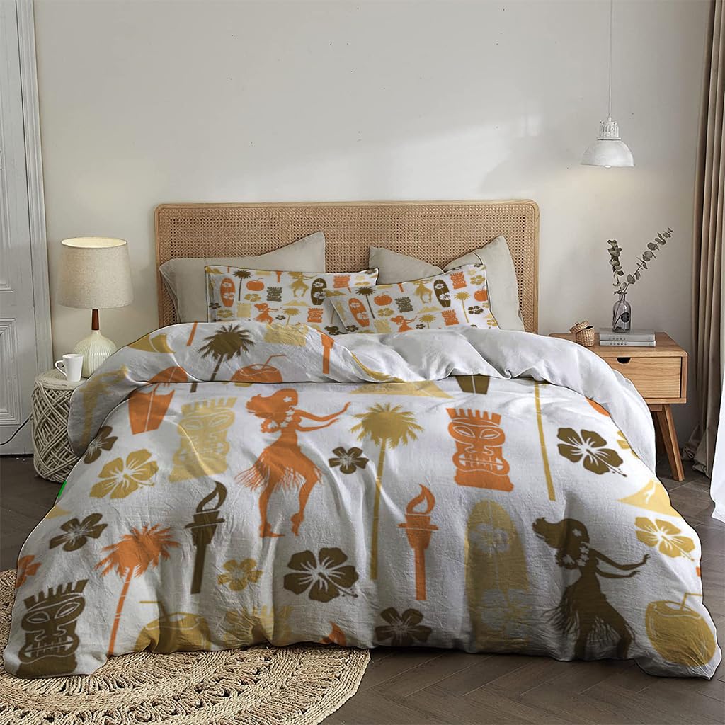 NIBAINLO 布団カバーハワイ諸島の花 肌に優しい ピーチスキン加工 掛け布団カバー 和式 洋式 あったか 布団カバーセット リバーシブル ホームステイ ホテル 家庭兼用