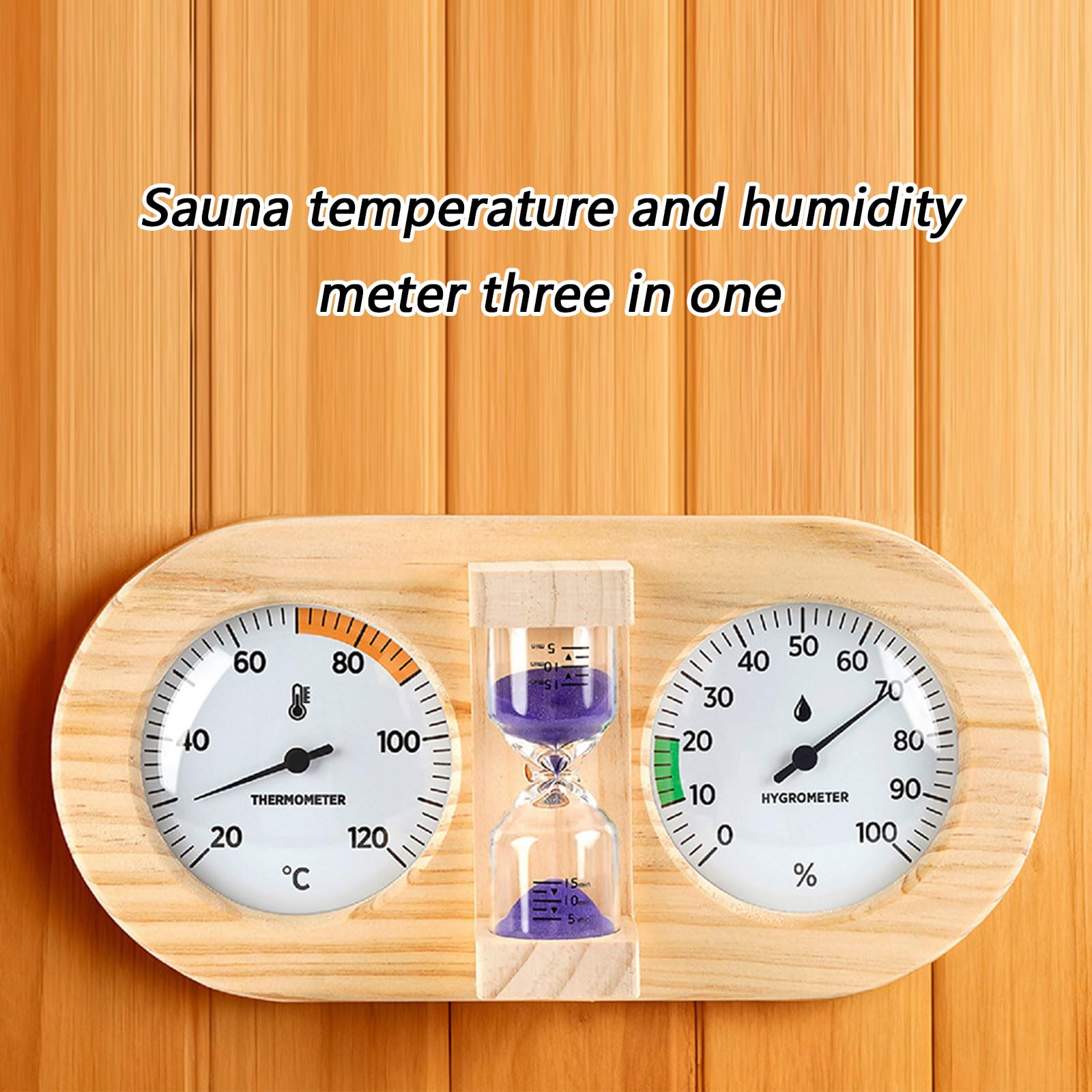 Termómetros de visualización precisa, higrómetro con temporizador de arena, sauna, montaje en pared, medidor de temperatura, humedad, madera de pino, termómetros de sala de sauna