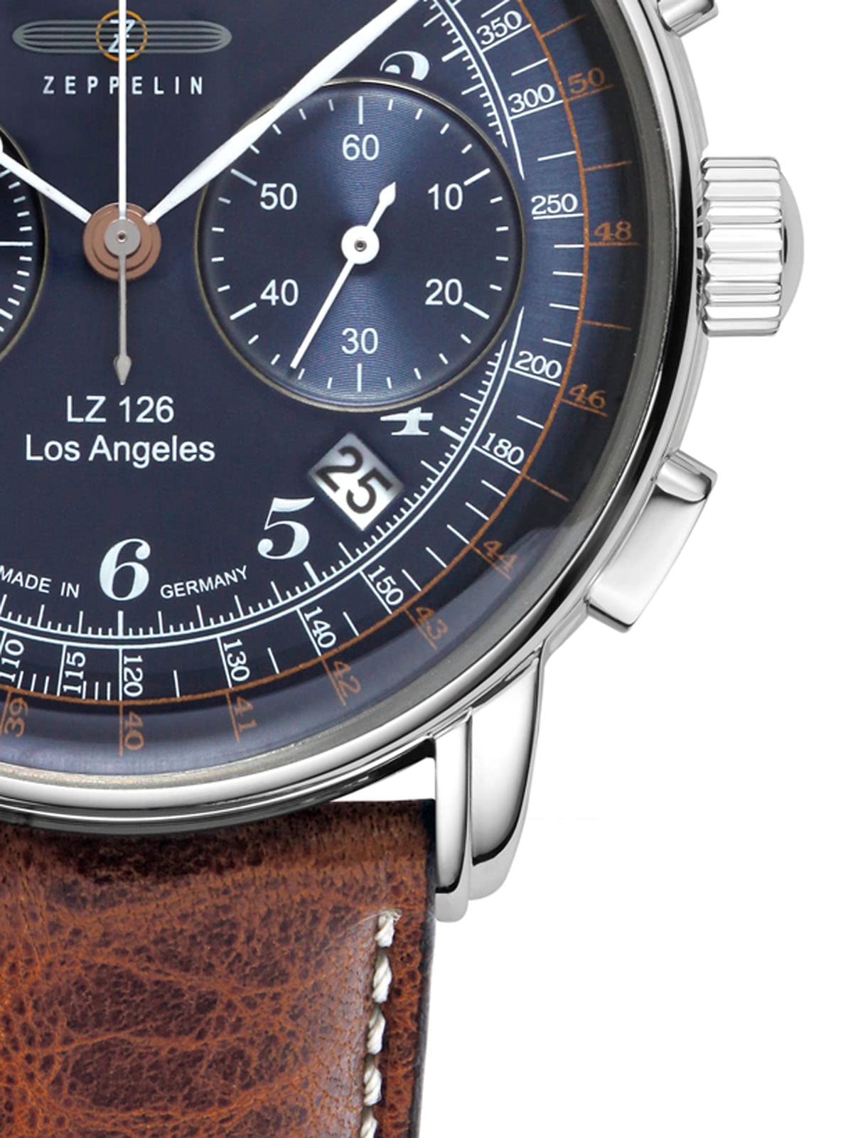 Zeppelin Herrenuhr mit Lederband Serie LZ126 Los Angeles Chronograph Datum 7614-3