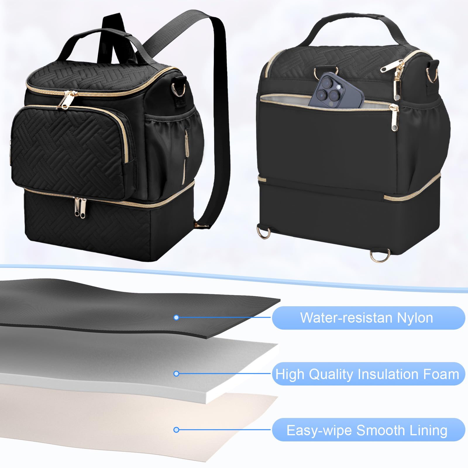 Tragbare Milchpumpentasche mit Kühlfach, kompatibel mit Willow/Elvie/Medela/Momcozy M5/S12 Pro, Muttermilchkühler, Reisetasche mit Eisbeutel & Matte, Pumptaschen für die Arbeit