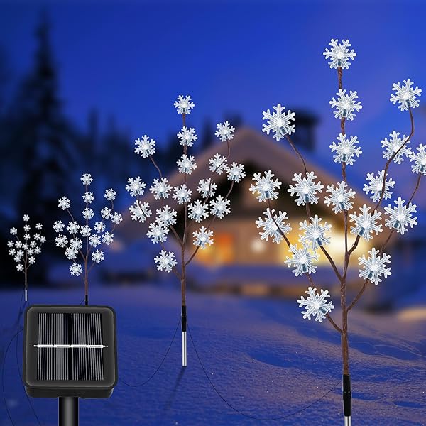 Fohil Lumière Solaire Jardin, 4 Pièces Arbre de Flocon de Neige