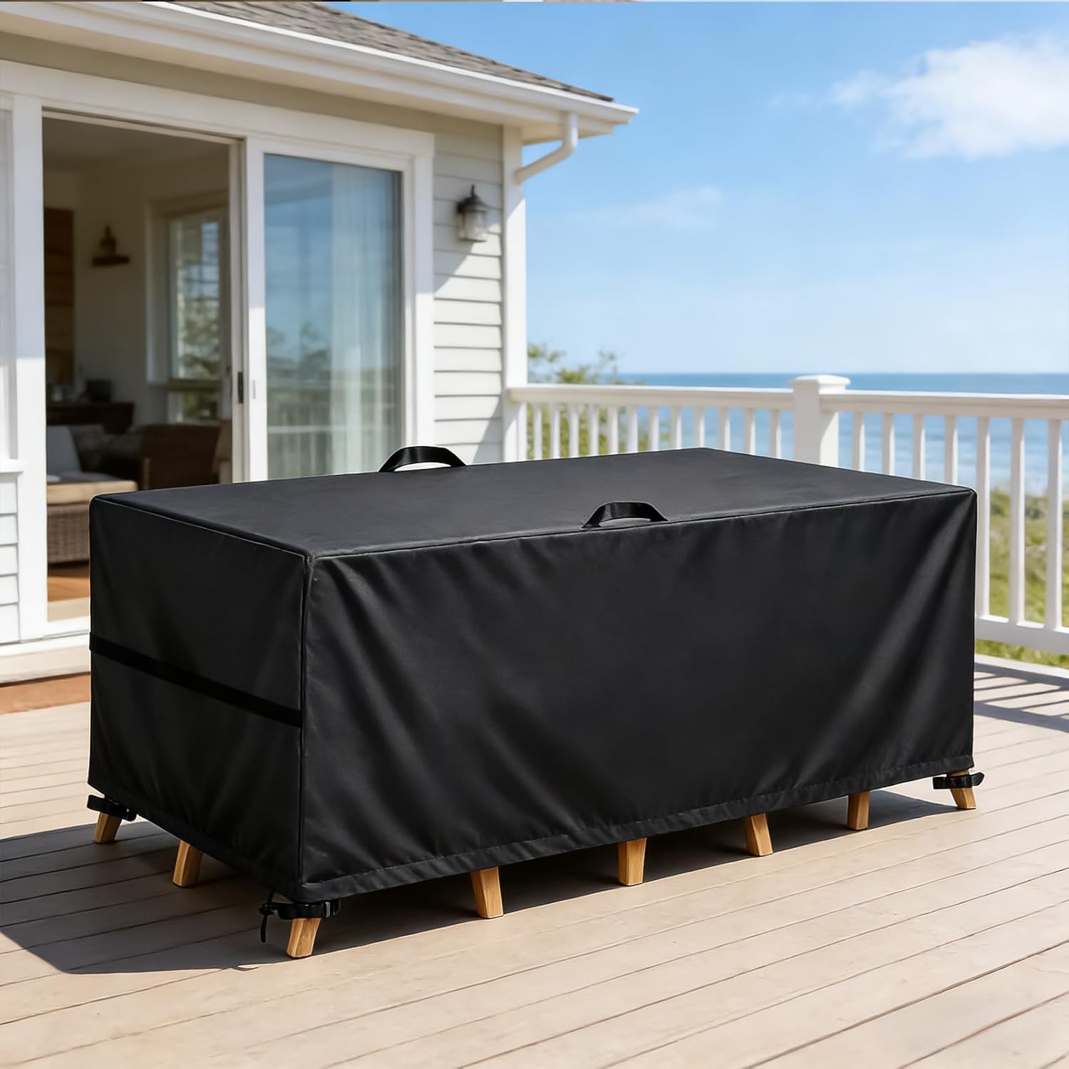 LBTING Patio Furniture Cover, Outdoor Table Chair Sofa Desk Covers 89L x 59W x 28H Inches, 420D Waterproof Windproof Dust-proof UV-Resistant Furniture Cover - Black