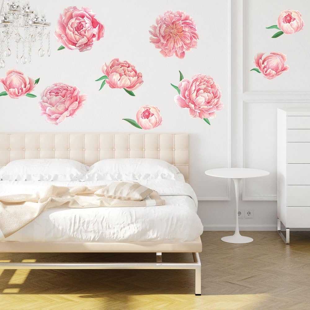 Pretty Pink Peonies Watercolor Wall Decal Kit - Pink Floral Decor by Chromantics