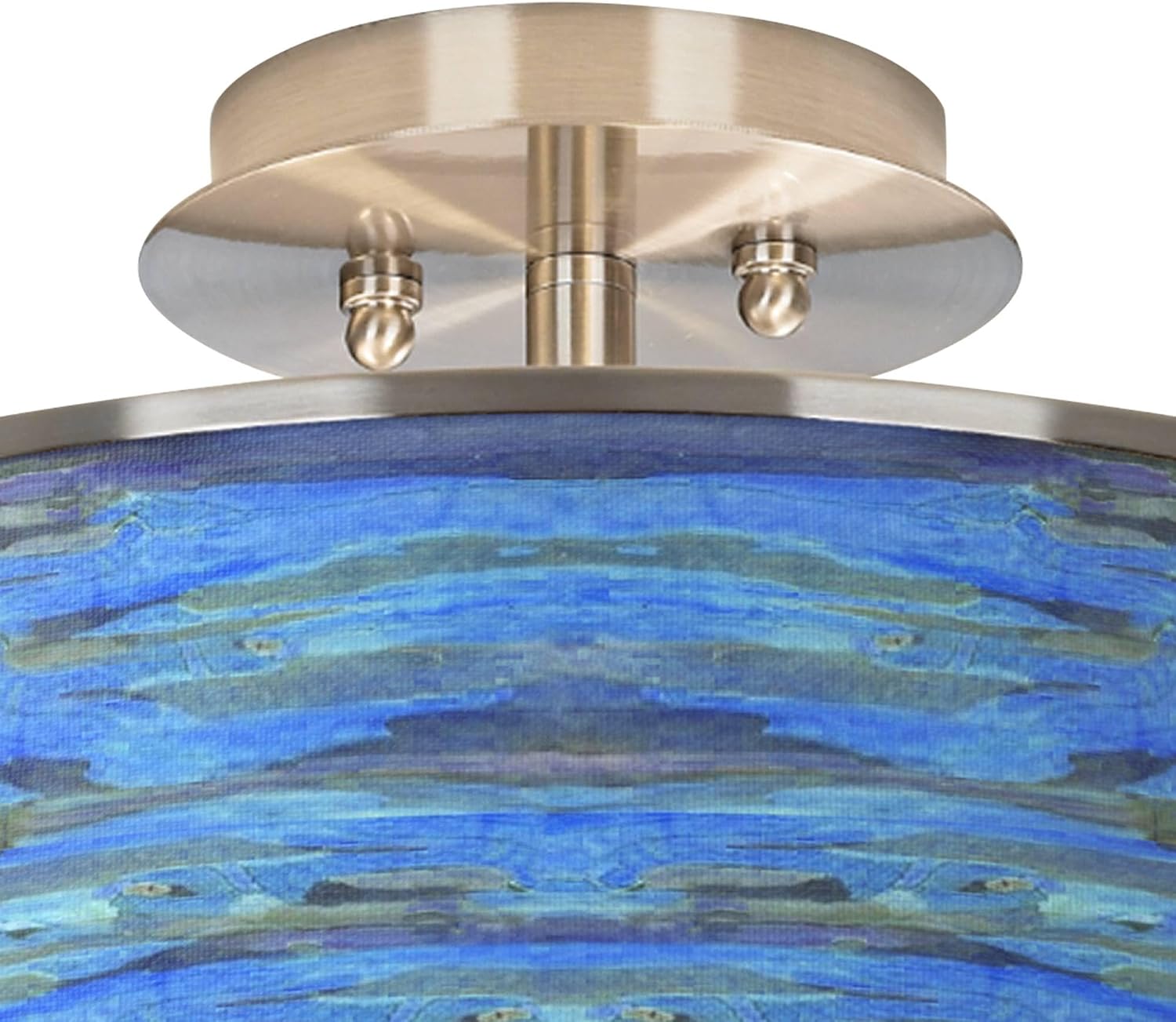 Giclee Glow Oceanside 14" Modern Coastal Semi Flush-Mount Ceiling Light Fixture Kitchen Foyer Hallway Drum Round LED Blue Silver Brushed Nickel Finish Bedroom Bathroom Entryway Living Room Indoor