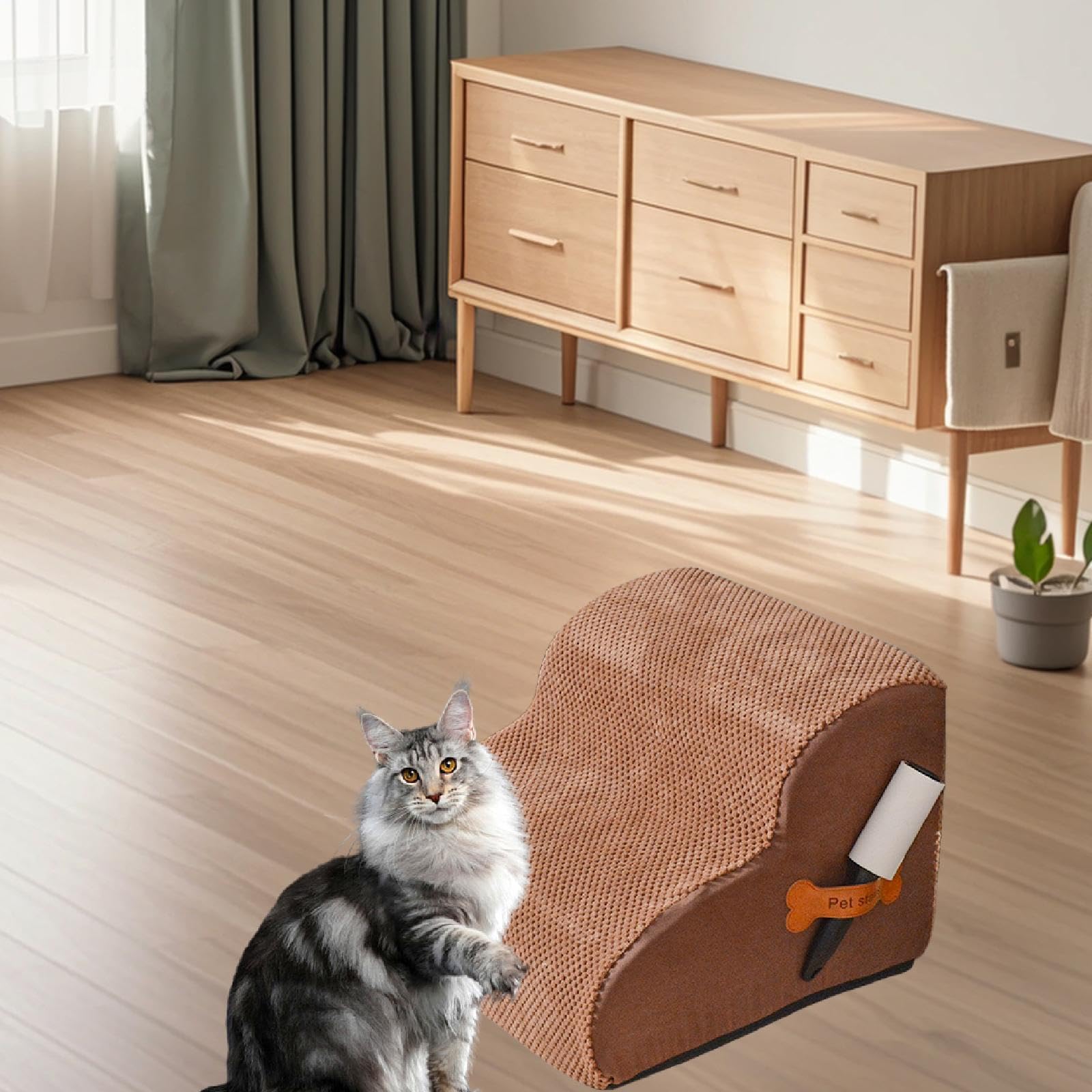 Escaliers pour Chiens 40cm 2 Marches Antidérapant avec Couverture Lavable pour Monter Canapé et Lit- CafÉ