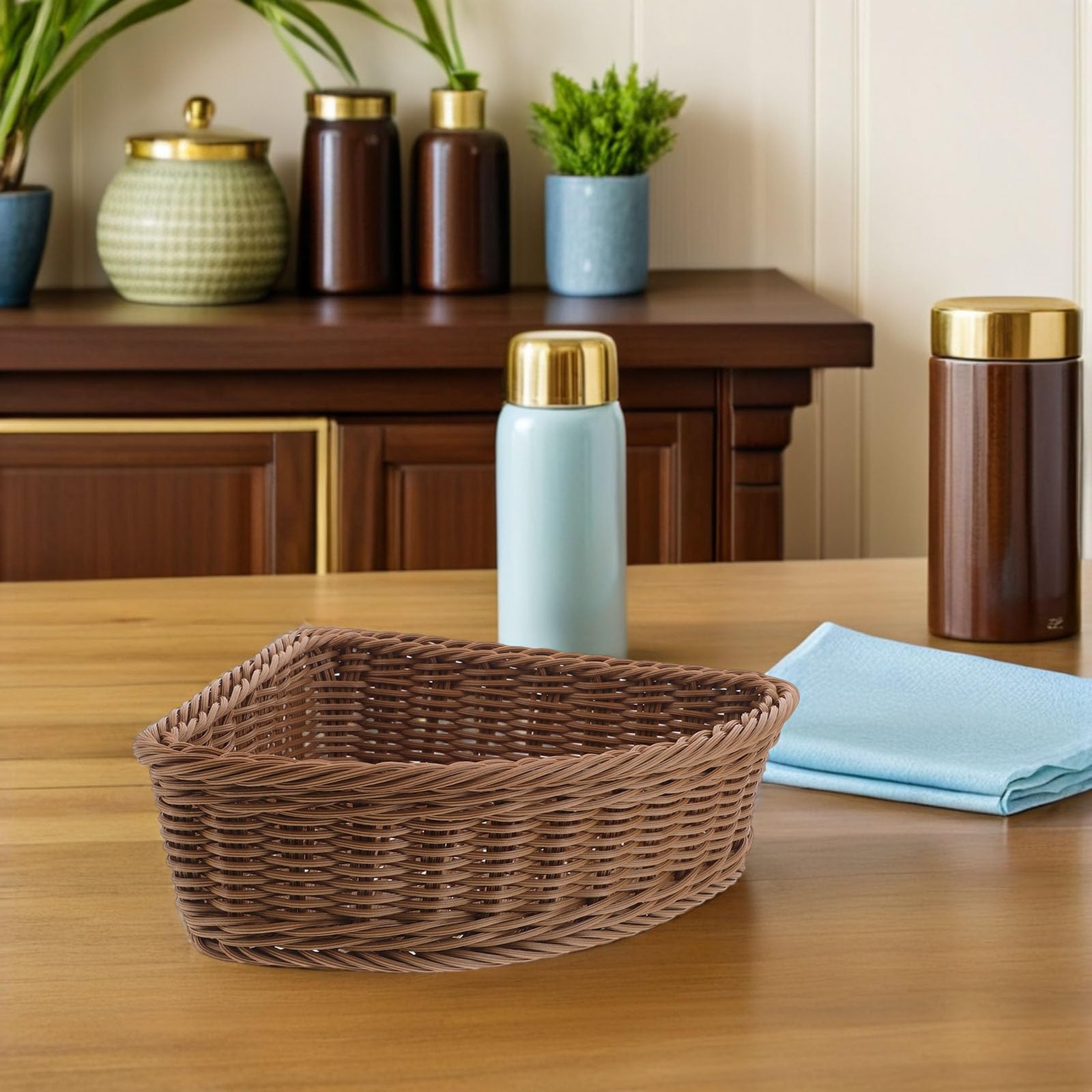 OUNONA 2 Pezzi Set di Cestini Angolari Semicircolari in Plastica Effetto Rattan, Resistente All'usura Quotidiana, per Organizzare Piccoli Oggetti, per Decorazione Casa e Tavolini