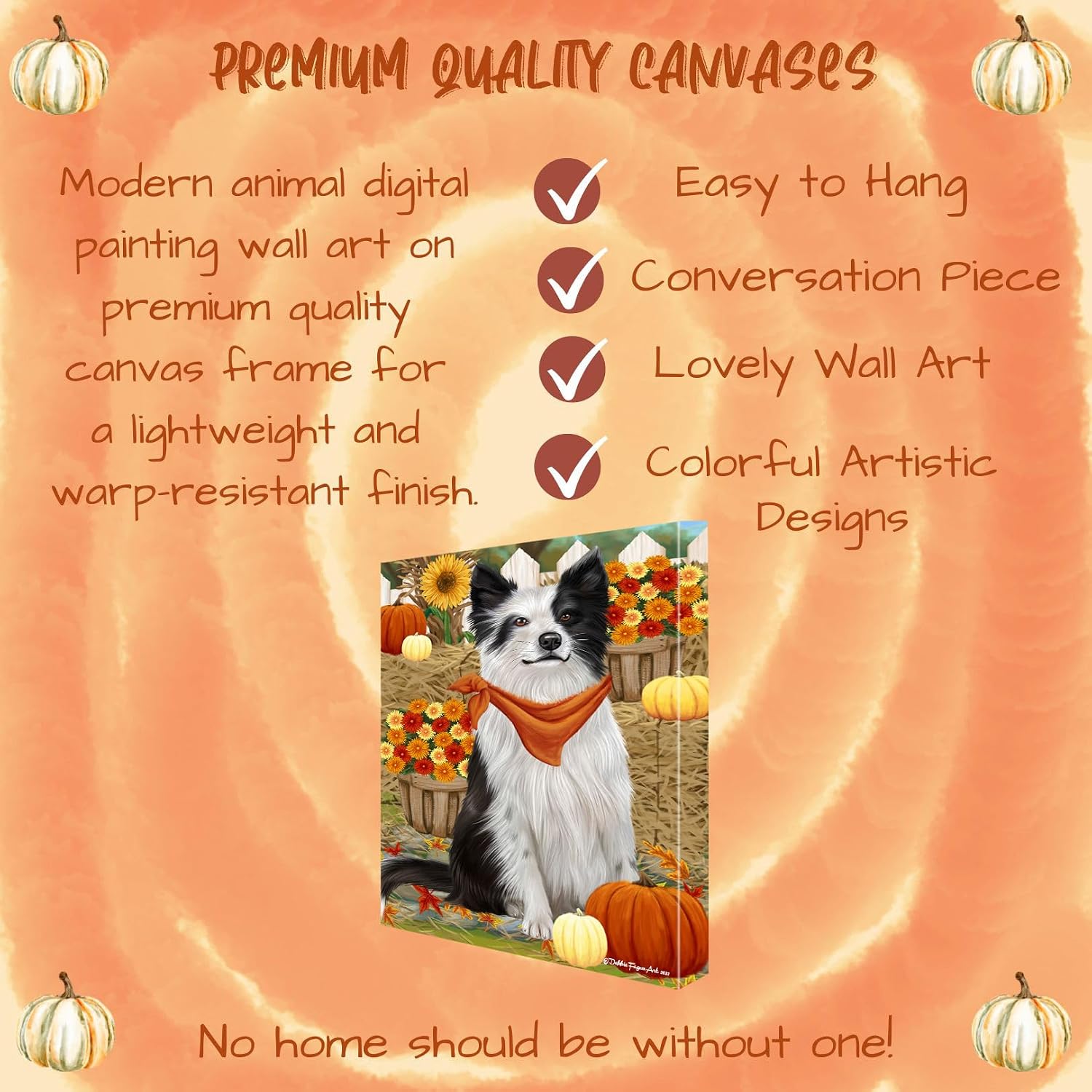 Doggie of the Day Fall Greeting with Border Collie Dogs Canvas Wall Art - Premium Quality Ready to Hang Room Decor - 1.5" Thick Canvas Wrap 11" x 14"