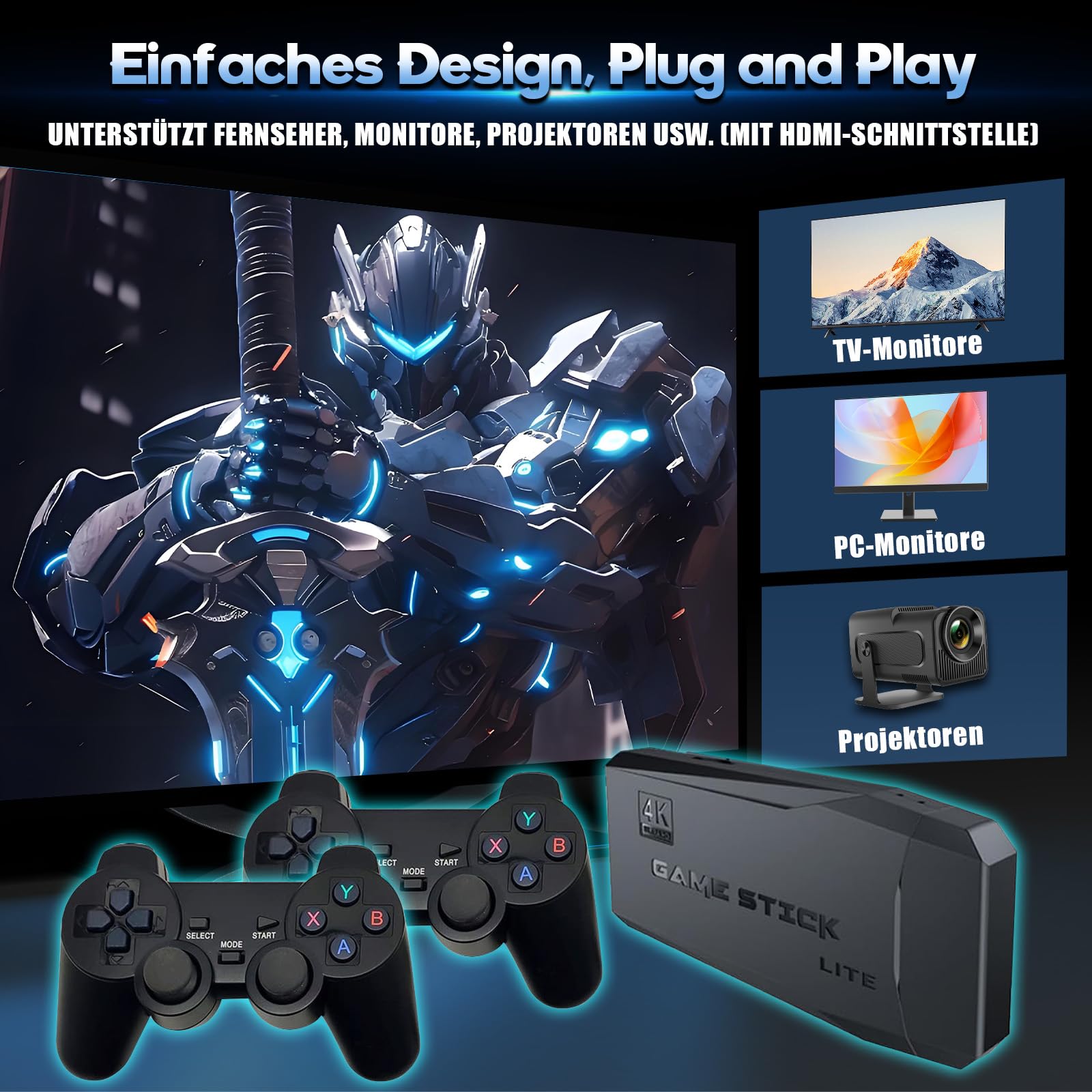 Retro Konsole Spielekonsole 40000 Spiele 4K USB Wireless 18 klassischen Emulatoren, Videospielkonsole Retro TV Spielkonsole HDMI-kompatible Videospiel-Sticks