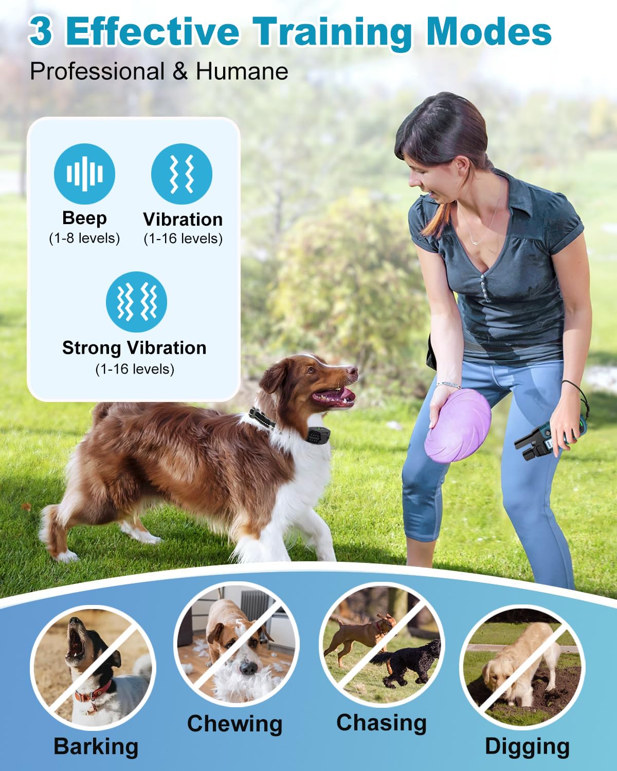 Anti Barking Collar with Remote 3300ft, Dog Training Collar for Small Medium Large Dogs with Vibration/Sound & Safety Lock - Image 2