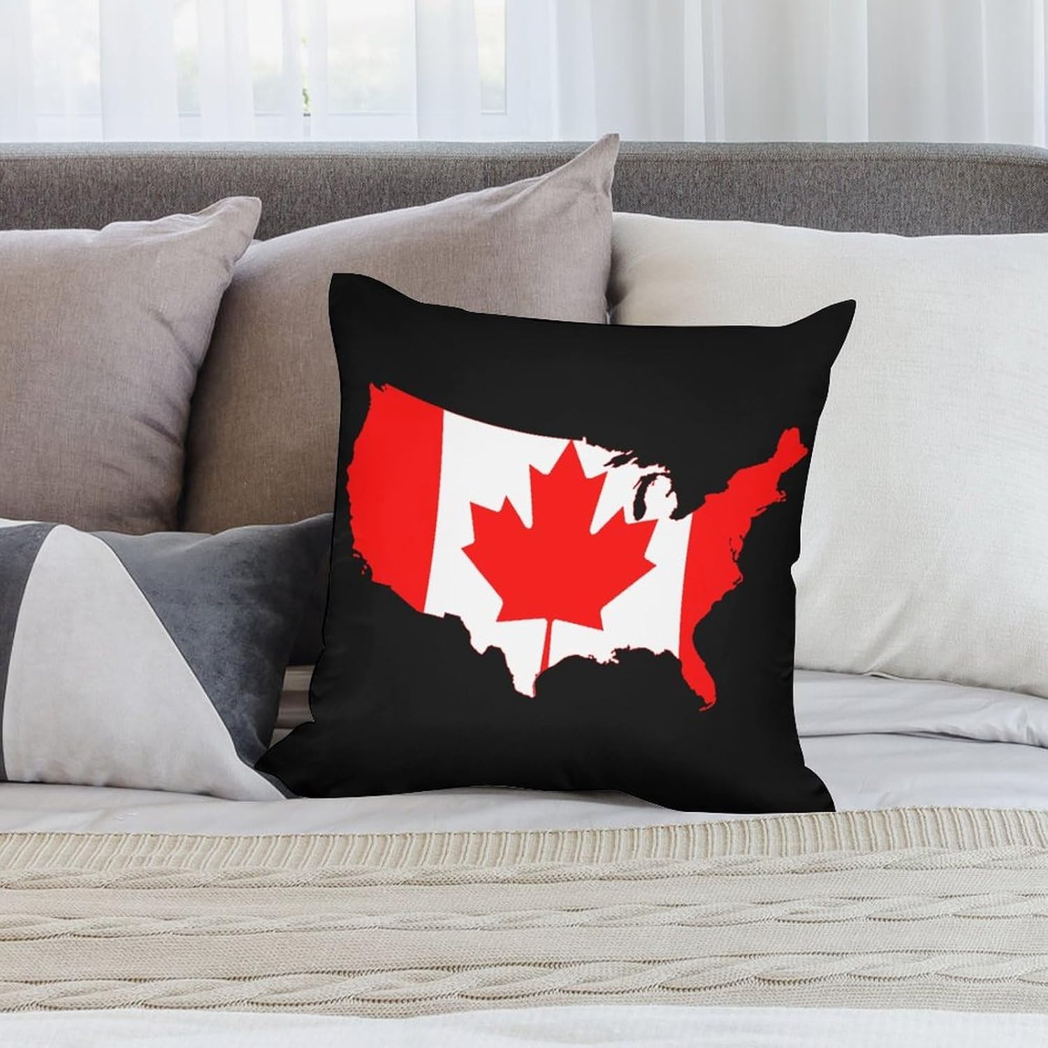 Canada Flag of United States Map Printed Throw Pillow Case 4 Pcs Soft Pillowcases Pillows Covers Sofa Bed Decor 12/14/16/17/18/20/22/24/32 Inches