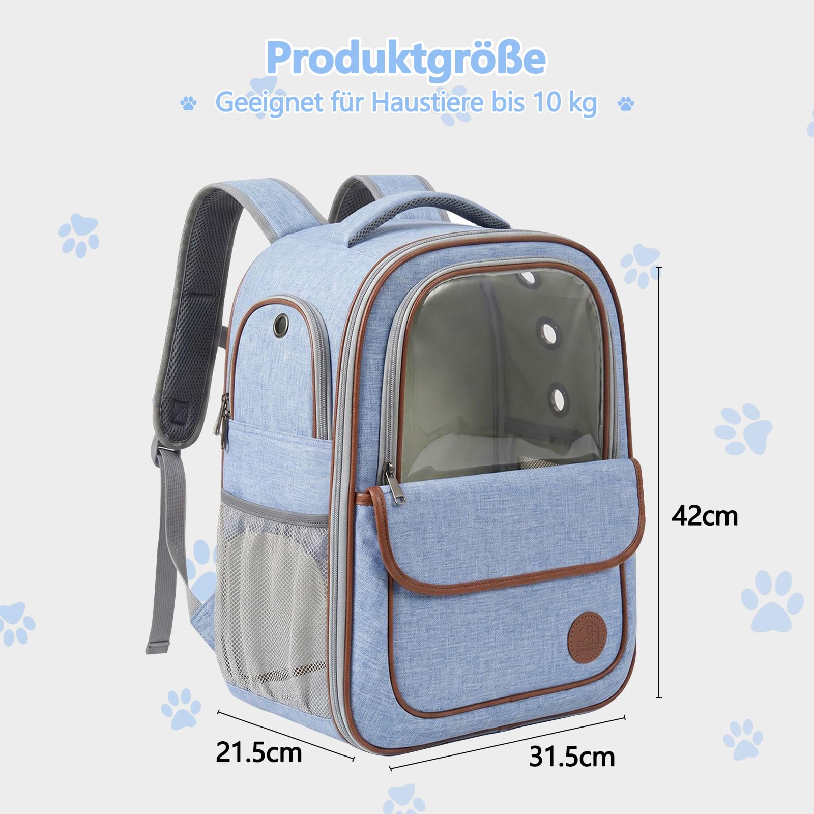 Galatée Haustierrucksack Aus Atmungsaktivem Oxford-Gewebe Mit Hochtransparentem Sichtfenster, Faltbar Und Mit Großem Fassungsvermögen, Mit Öffnungen Vorne Und An Der Seite (Blau)