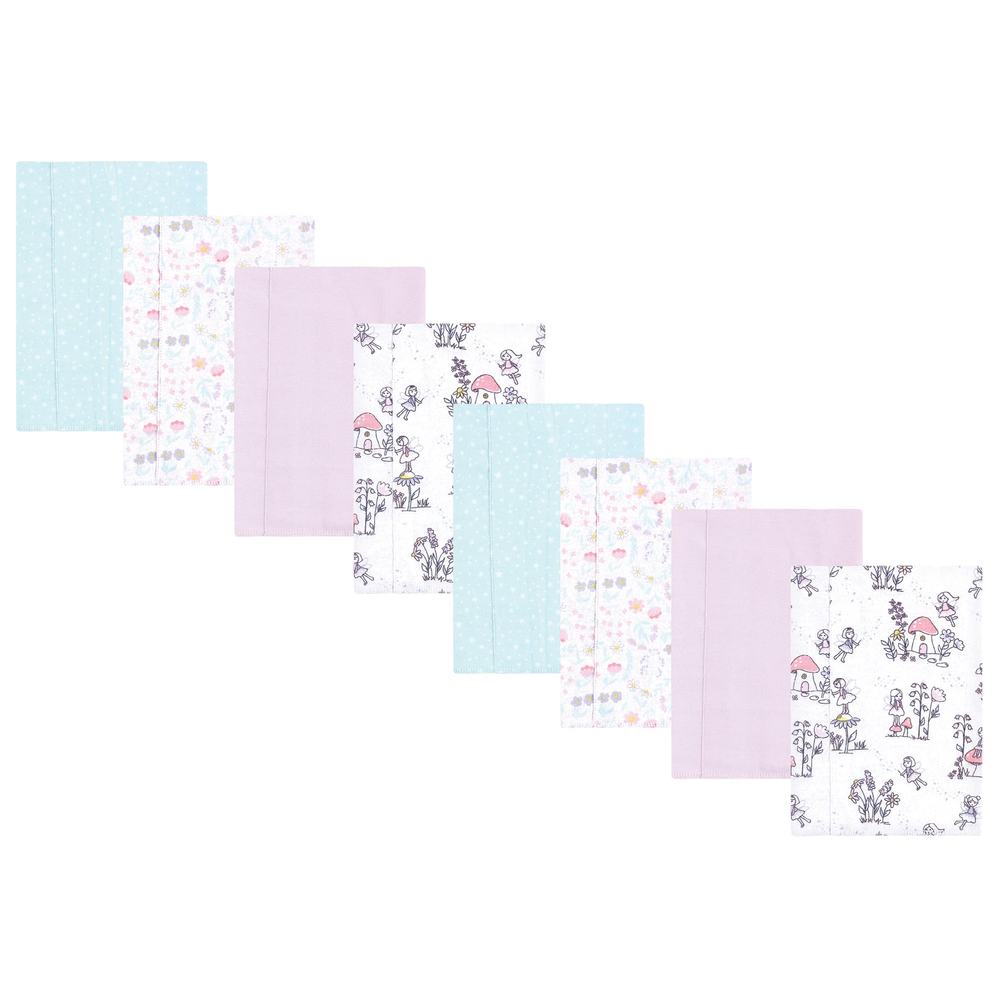 Hudson Baby Cotton Poly Flannel Burp Cloths Multipack, Garden Fairies 8-Pack, One Size
