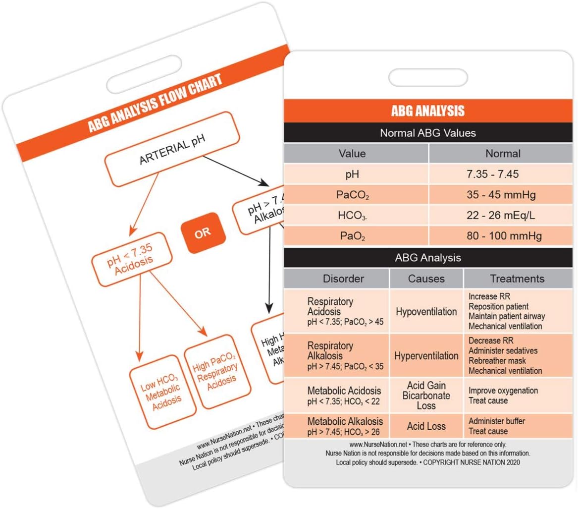Nurse Nation Arterial Blood Gas (ABG) Vertical Badge Card - Excellent Resource for Nurses, Nursing Clinicals, and RN Students - Great Nursing School Supplies and Accessories