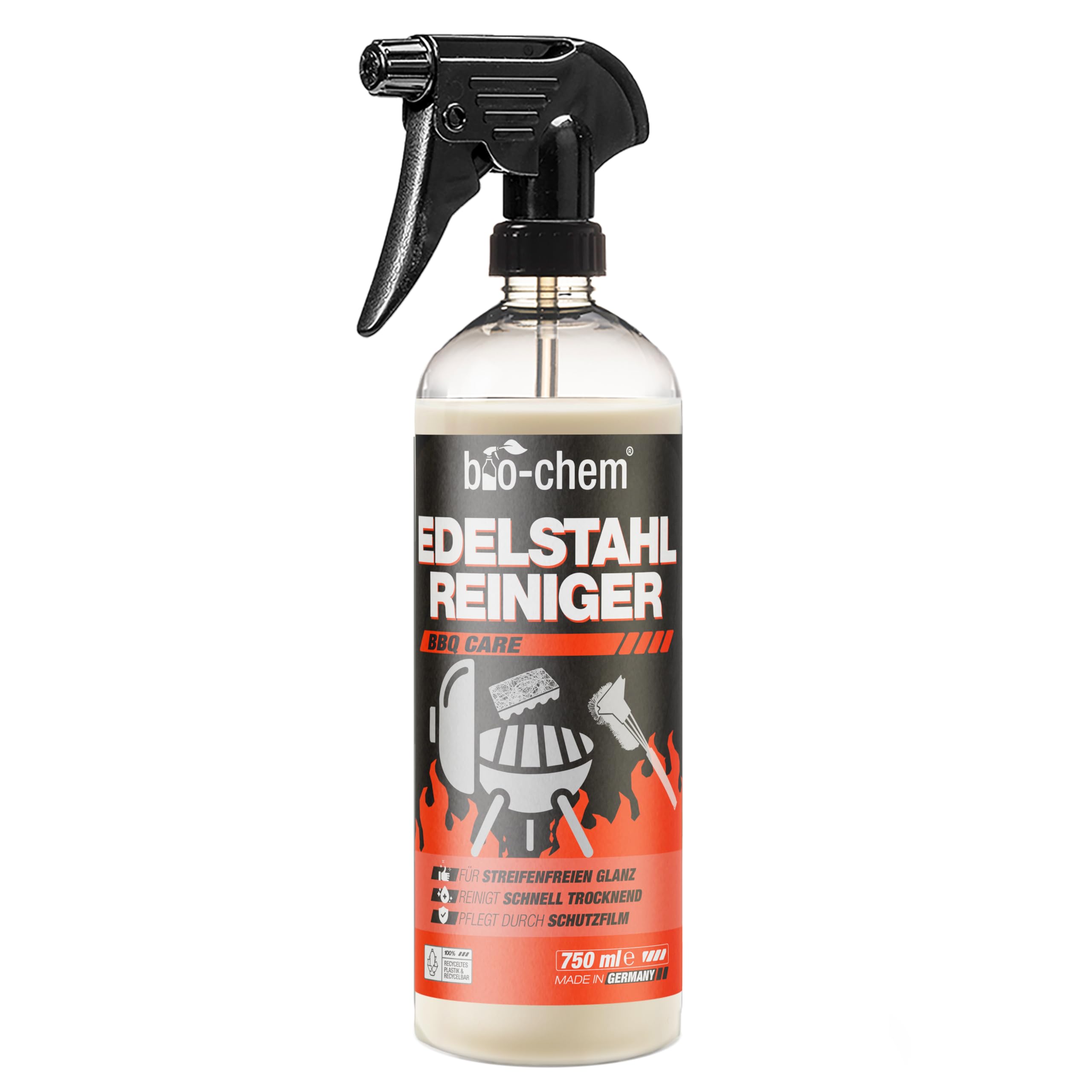 bio-chem Edelstahlreiniger Pflegespray 750ml | Für Küche, Haushalt und Grill aus Edelstahl, Aluminium sowie Chrom