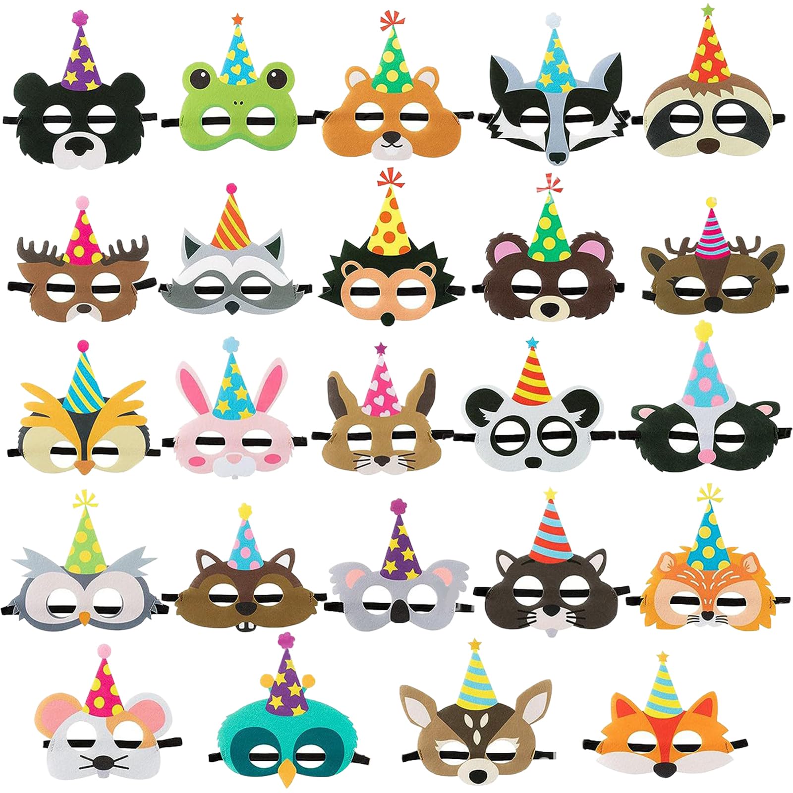 LUKIUP - Felt Animal Face Masks (24 PCS, Kids Mask, Jungle Animal Mask for Girls Boys for Cosplay Costume Carnival Birthday Party
