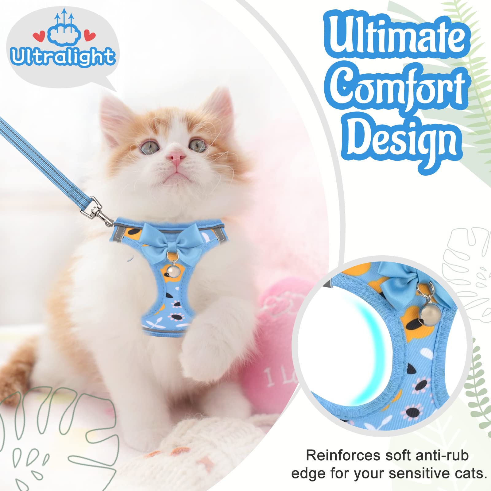 Arnés y Correa para Gatos a Prueba de Escape para Caminar, arnés Suave Ajustable con Correas Reflectantes, arnés de Chaleco para Gatos pequeños y Perros XS