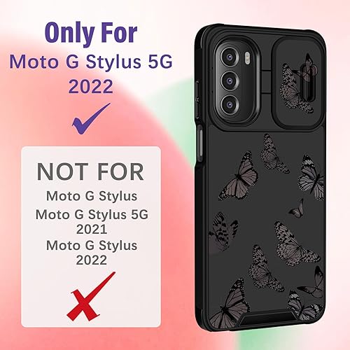 Miniatura 2 de Funda para Moto G Stylus 5G 2022 2022 con diseño de mariposa para mujer, bonita estética, diseño único de mariposa negra, con funda para cámara y