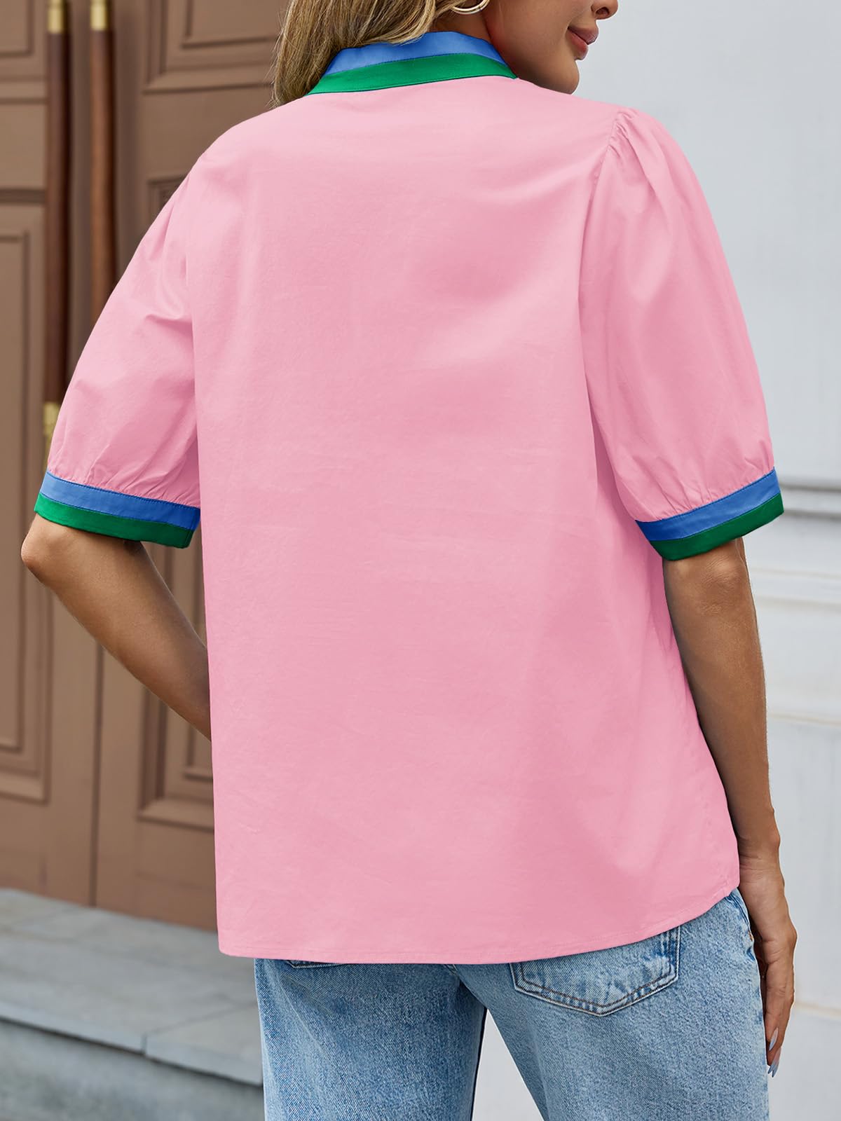 Tankaneo Chemisier à manches bouffantes en coton pour femme