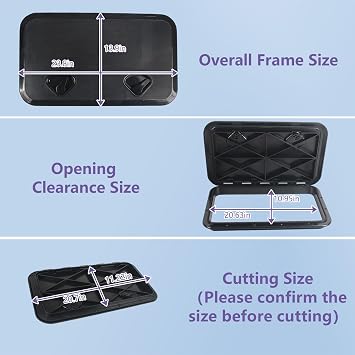 Boat Deck Access Hatch & lid 14.7x10.6in/17.3x12.4in/24x14in/20x18in,Marine Inspection Hatch Access Hatch Rectangle,Inspection Hatch Cover Deck Hatch Deck Plate Hatch for Marine Caravan RV,White/Black