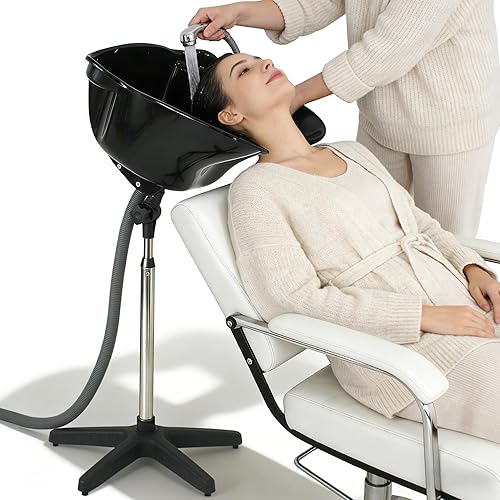 HomGarden Fregadero de champú de lavabo profundo portátil de altura ajustable con drenaje, herramienta de peluquería para tratamiento del cabello,