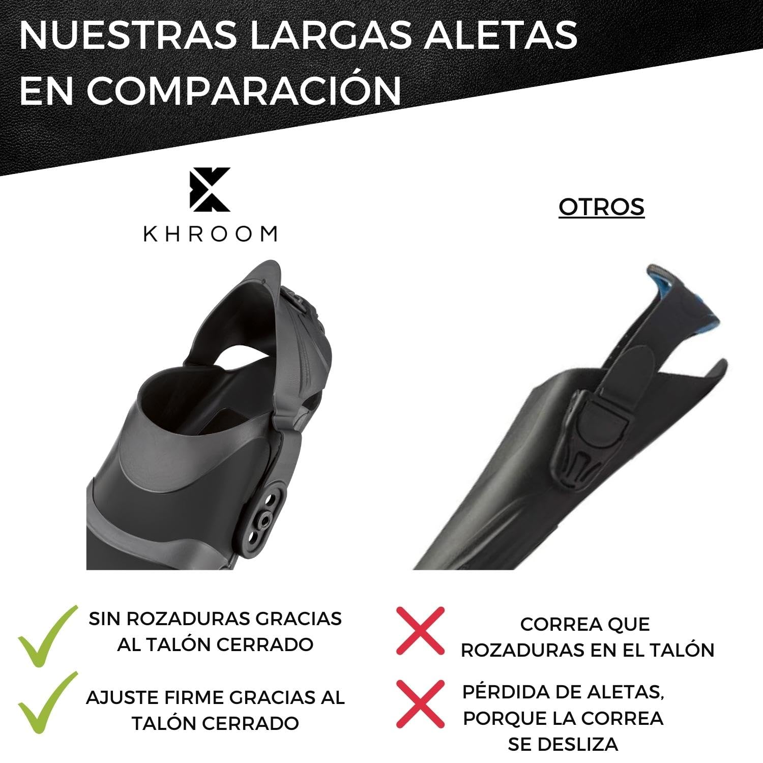Khroom Aletas de esnórquel Ajustables Cortas con Bolsillo para Colgar Tallas 36 – 47, Aletas Cortas para Nadar Adultos, Mujeres y Hombres, Aletas de Buceo, Entrenamiento de natación