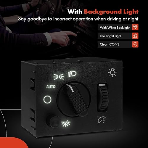 Miniatura 3 de A-Premium Interruptor de faro delantero, luz LED blanca compatible con Chevy Silverado 03-07 Suburban Tahoe Avalanche, GMC Yukon Sierra 03-07,