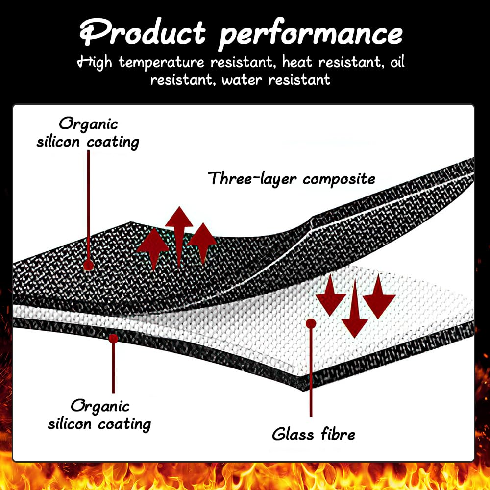 Tapis De Cheminée Ignifuge KBIBCK | Format Demi-rond 99x63 Cm | En Fibre De Verre Silicone | Noir