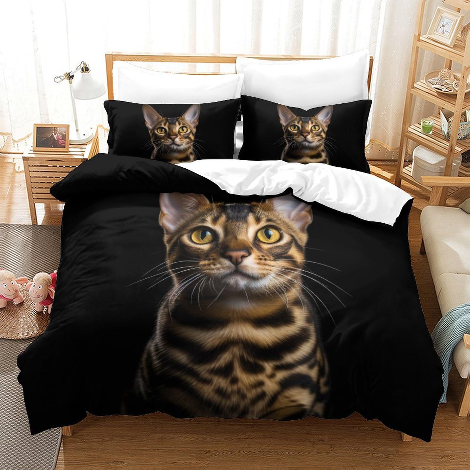 Housse de couette chat 3D 220x240 cm en microfibre pour lit enfant