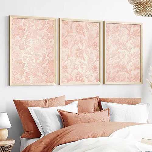 Miniatura 3 de Juego de 3 pósteres de pared con estampado de flores rosadas, arte de pared de flores rosas, fotos estéticas de preparación, estampado chino floral,