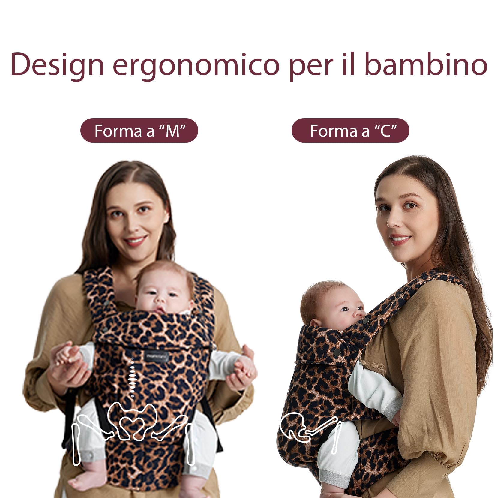 Marsupio Momcozy - Ergonomico, confortevole e leggero, per bambini da 3 a 20 kg(3-24 mesi), facile da indossare, ideale per genitori a mani libere, Leopardo