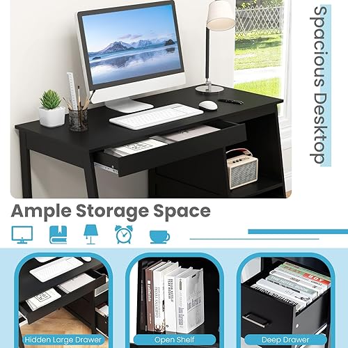 Miniatura 6 de Tangkula Escritorio blanco con cajones, escritorio de computadora pequeño, escritorio de estudio, escritorio moderno de oficina en casa con espacio