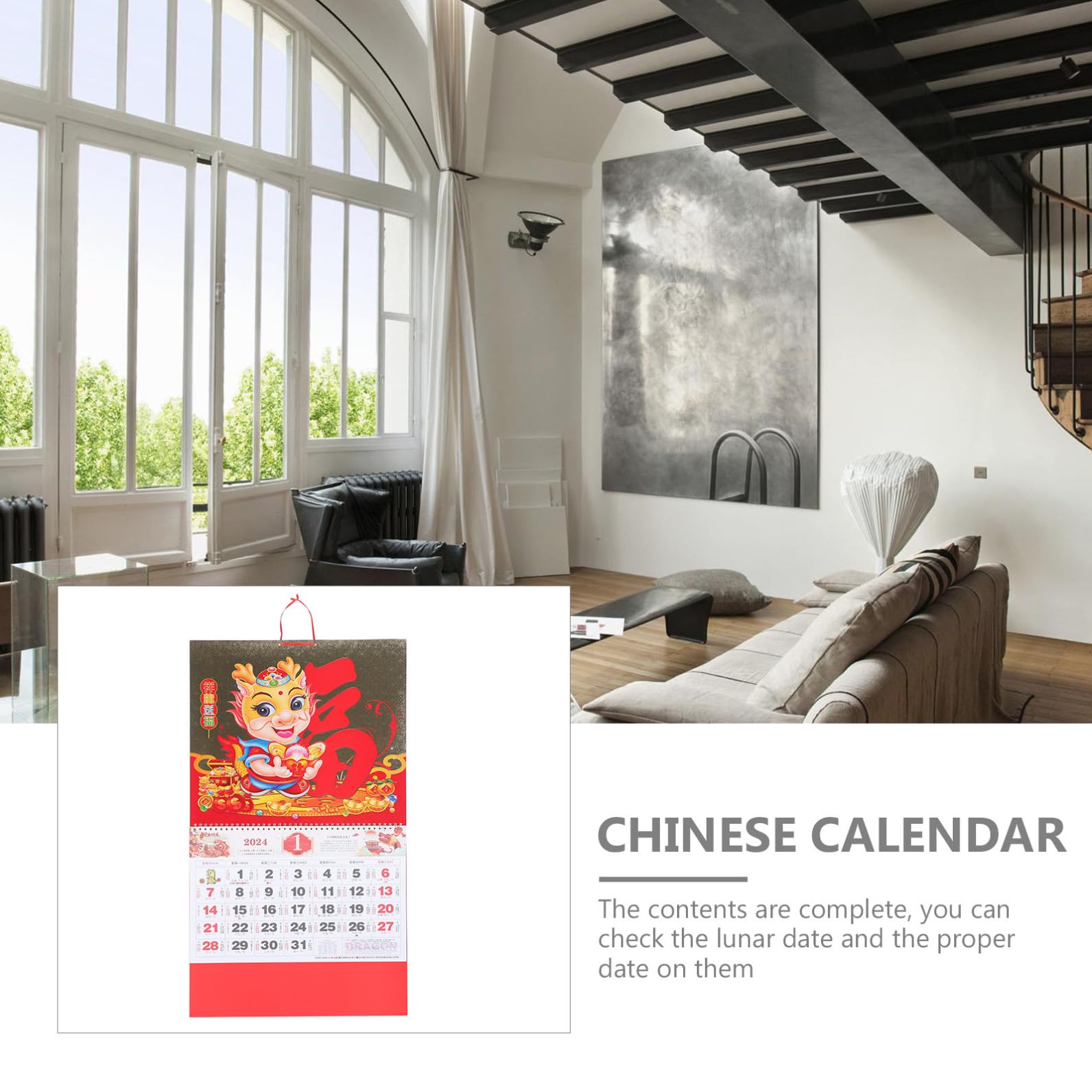 NUOBESTY 5 Sztuk Chinoiserie Wystrój Chiński Wystrój Domu Wiszący Kalendarz 2024 Nowy Rok Kalendarz Kalendarz Miesięczny Chiński Nowy Rok Kalendarz 2024 Kalendarz Chiński Kalendarz Chiński