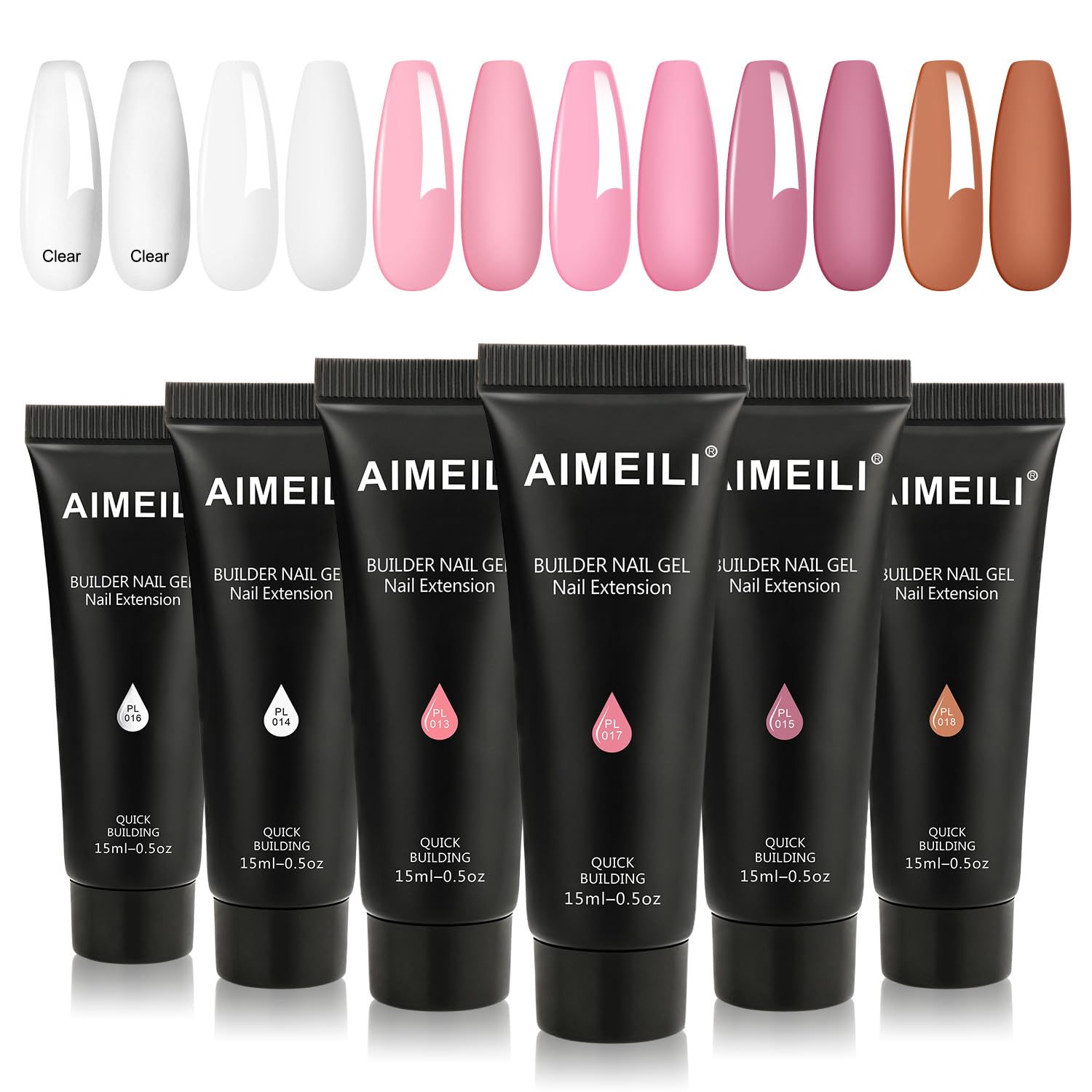 AIMEILI Nail Enhancement Gel Kit con smalto acrilico e costruttore 6 colori 15 ml trasparente rosa nudo UV LED