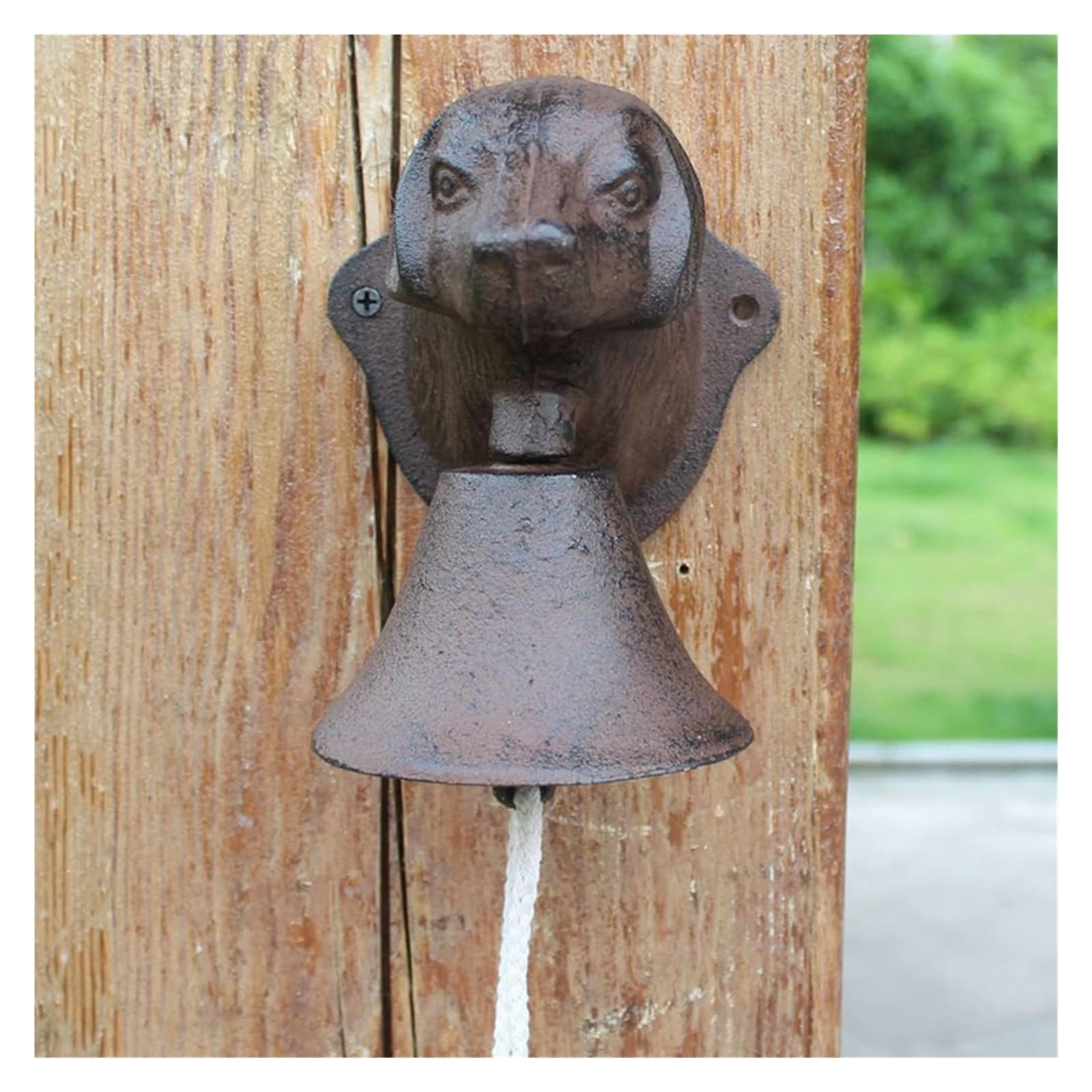 Dzwonek do drzwi na baterie, dzwonek ręczny, dzwonek do drzwi w stylu vintage, dzwonek do drzwi z ozdobą w kształcie głowy psa, figurki zwierząt z żelaza, montowany na ścianie, dzwonek z korbką w styl