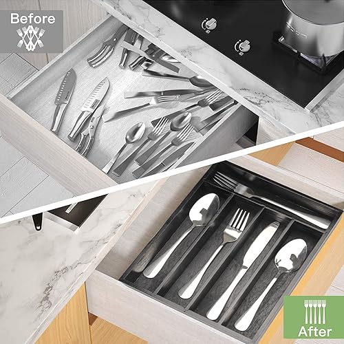 Miniatura 6 de Organizador pequeño de utensilios de cocina, bandeja de cubiertos de madera, soporte estrecho para cubiertos de madera, divisor de cajones,