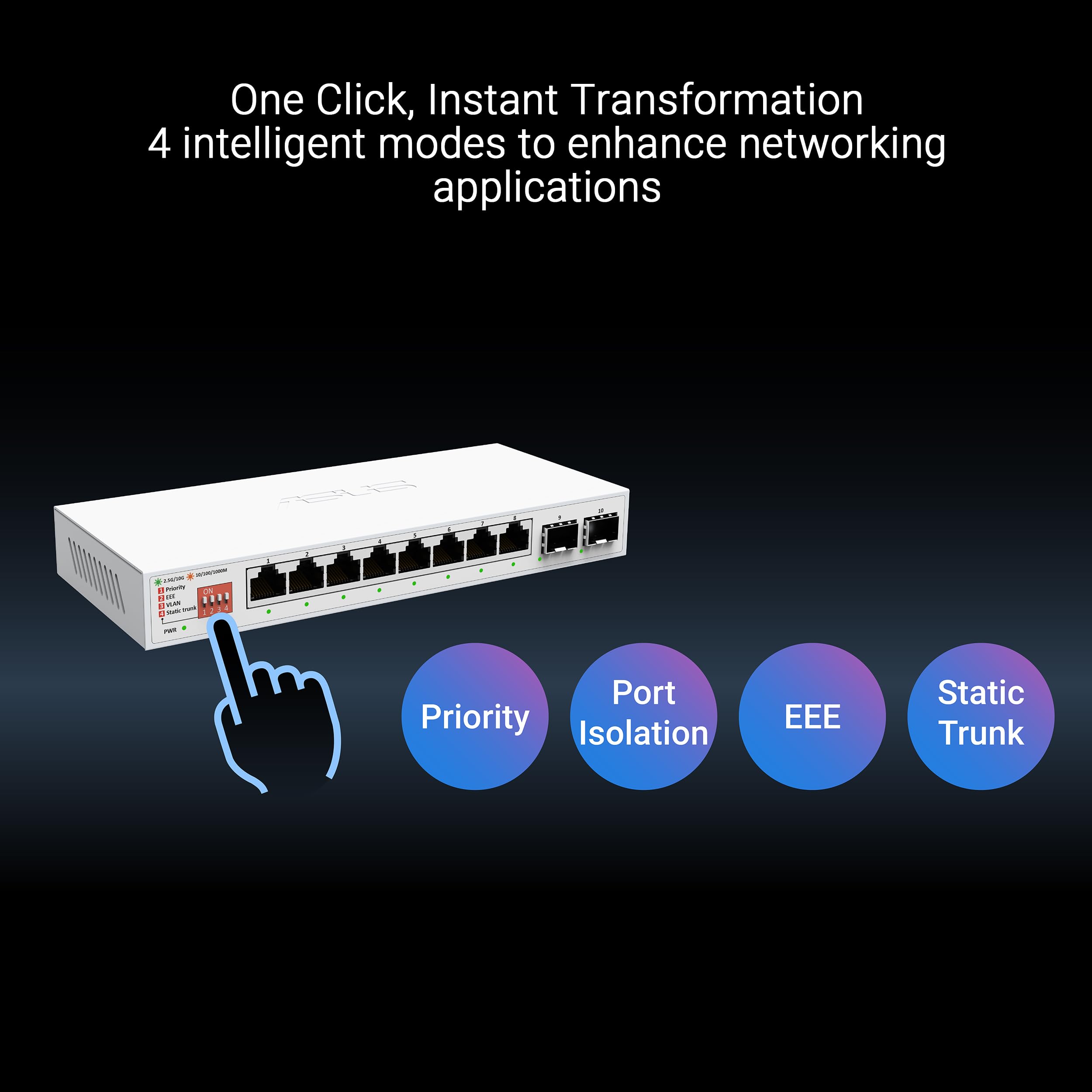 ASUS QG-U1080 8-Port 2.5G und 2-Port 10G SFP+ Switch | unterstützt 4 intelligente Modi, Heimnetzwerk-Hub, Büro-Ethernet-Splitter, Plug & Play, einfache Einrichtung, geräuschlos